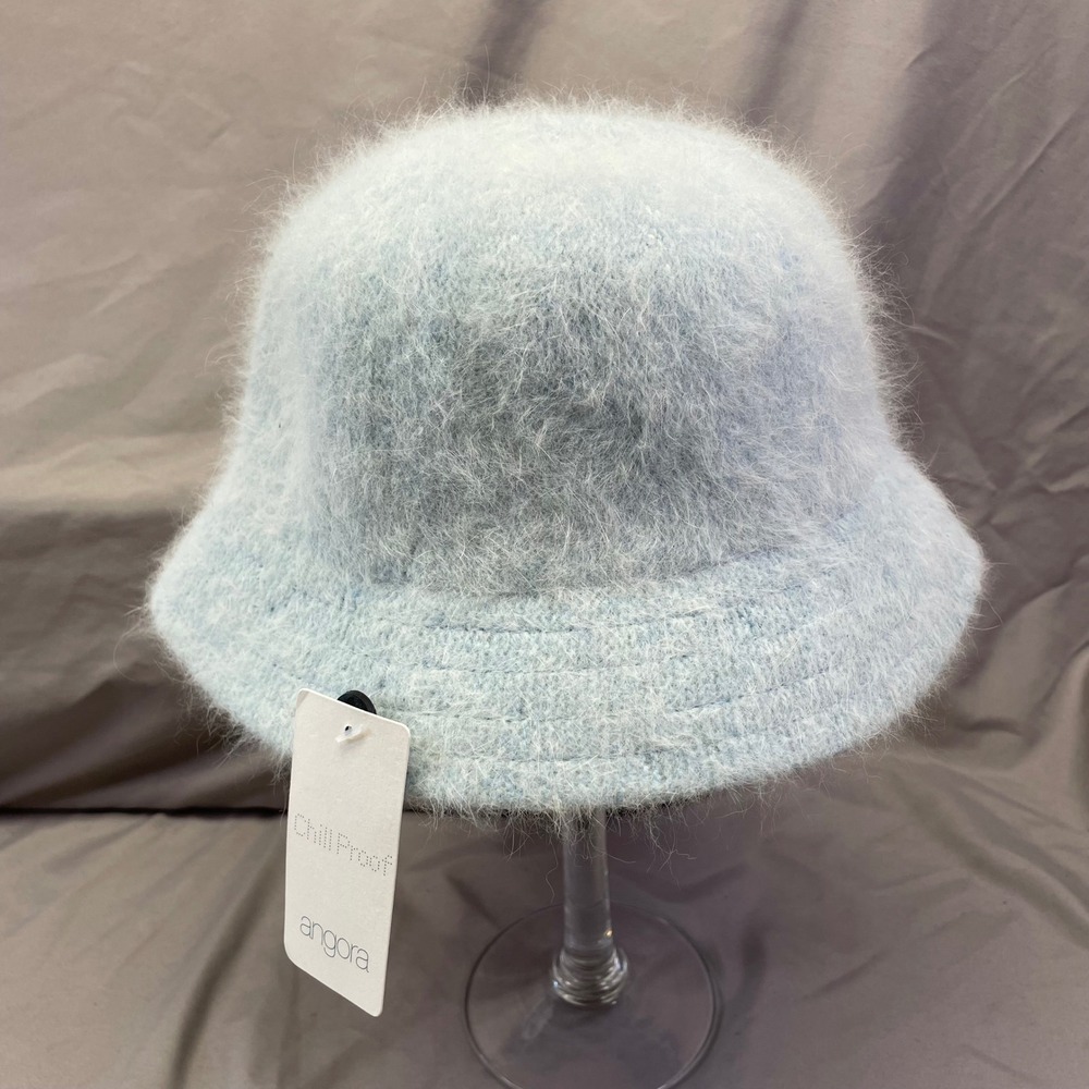 Vintage Y2K Chill Proof Angora Wool Blend Fuzzy Bucket Hat Baby Blue OS NWT